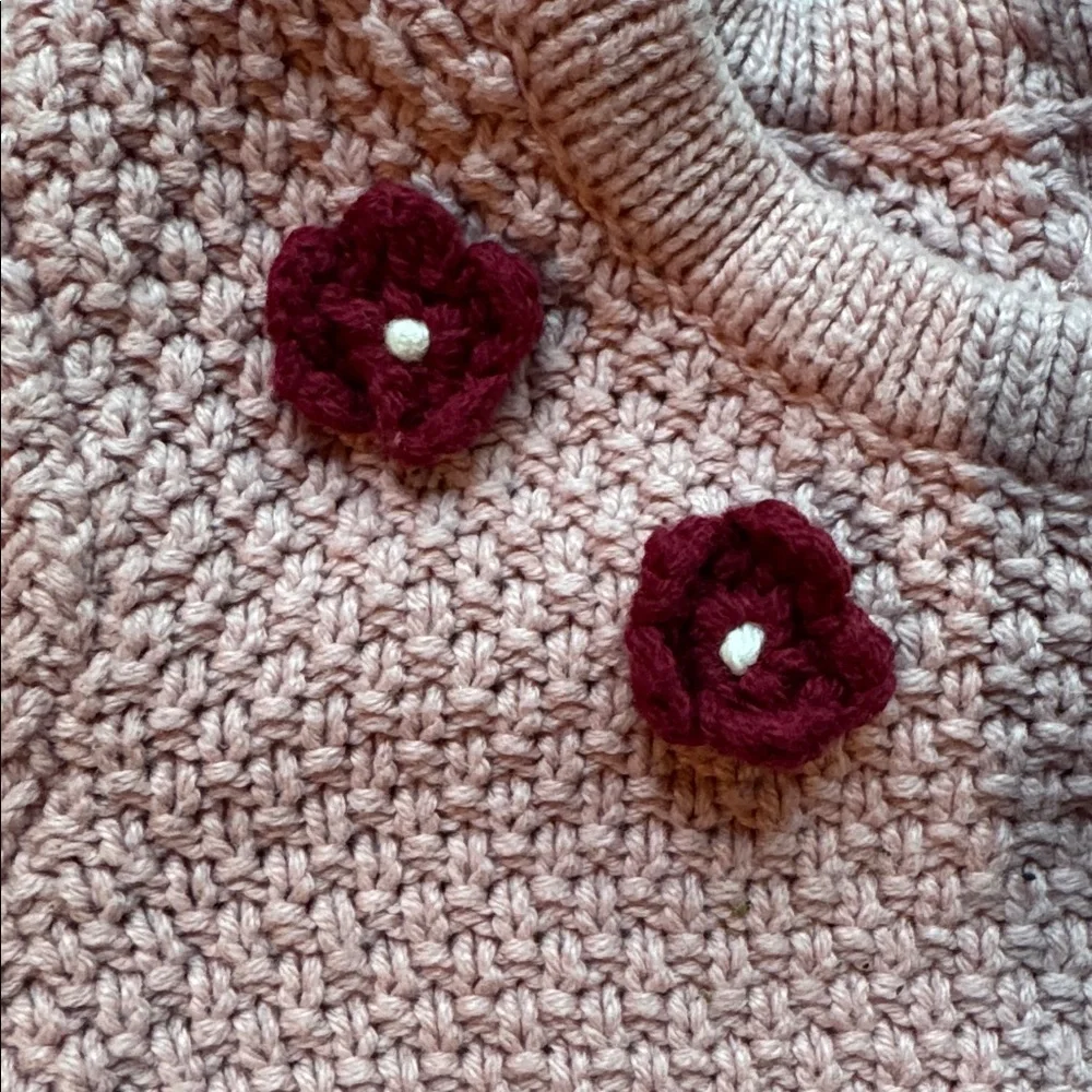 Cupcakes and Cashmere Baby Floral Pointelle Appliqué Knit Sweater Dress, 6-9 Mos
